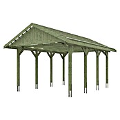 Skan Holz Carport Wallgau (Außenmaß inkl. Dachüberstand (B x T): 4,3 x 6 m, Einzelcarport, Grün, Dachlatten zur Eindeckung mit Dachziegeln) | BAUHAUS