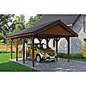 Skan Holz Carport Wallgau (Außenmaß inkl. Dachüberstand (B x T): 4,3 x 6 m, Einzelcarport, Nussbaum, Dachlatten zur Eindeckung mit Dachziegeln) | BAUHAUS