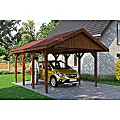 SKAN HOLZ Carport Wallgau (Außenmaß inkl. Dachüberstand (B x T): 4,3 x 6 m, Einzelcarport, Nussbaum, Farbe Dach: Rot) | BAUHAUS