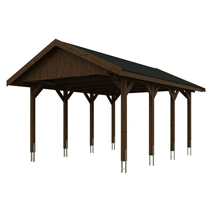 Skan Holz Carport Wallgau (Außenmaß inkl. Dachüberstand (B x T): 4,3 x 6 m, Einzelcarport, Nussbaum, Farbe Dach: Schwarz, Materialspezifizierung Dach: Fichte, Bitumen) | BAUHAUS
