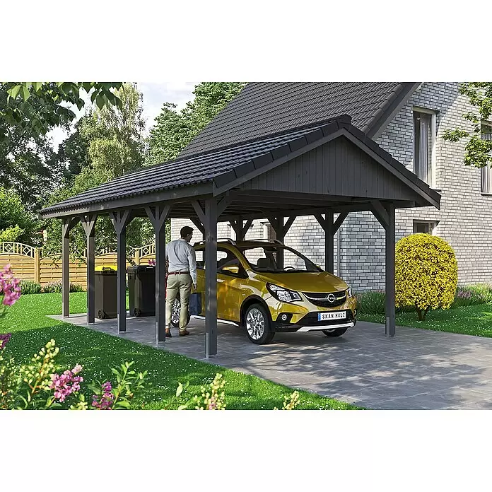 SKAN HOLZ Carport Wallgau - Außenmaß inkl. Dachüberstand (B x T): 4,3 x 7,5 m, Einzelcarport, Schiefergrau - Stimmungsaufnahme