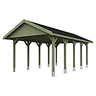 Skan Holz Carport Wallgau (Außenmaß inkl. Dachüberstand (B x T): 4,3 x 7,5 m, Einzelcarport, Grün, Farbe Dach: Schwarz)