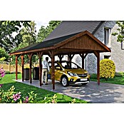Skan Holz Carport Wallgau (Außenmaß inkl. Dachüberstand (B x T): 4,3 x 7,5 m, Einzelcarport, Nussbaum, Farbe Dach: Schwarz, Materialspezifizierung Dach: Fichte, Bitumen) | BAUHAUS