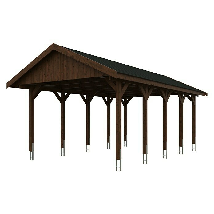Skan Holz Carport Wallgau (Außenmaß inkl. Dachüberstand (B x T): 4,3 x 7,5 m, Einzelcarport, Nussbaum, Farbe Dach: Schwarz, Materialspezifizierung Dach: Fichte, Bitumen) | BAUHAUS