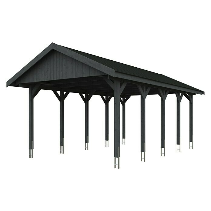 Skan Holz Carport Wallgau (Außenmaß inkl. Dachüberstand (B x T): 4,3 x 7,5 m, Einzelcarport, Schiefergrau, Schwarze Bitumenschindeln) | BAUHAUS