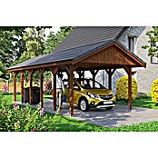 Skan Holz Carport Wallgau (Außenmaß inkl. Dachüberstand (B x T): 4,3 x 9 m, Einzelcarport, Nussbaum, Dachlatten zur Eindeckung mit Dachziegeln) | BAUHAUS