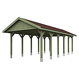 Skan Holz Carport Wallgau (Außenmaß inkl. Dachüberstand (B x T): 4,3 x 9 m, Einzelcarport, Grün, Farbe Dach: Rot)