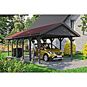 SKAN HOLZ Carport Wallgau (Außenmaß inkl. Dachüberstand (B x T): 4,3 x 9 m, Einzelcarport, Schiefergrau, Rote Bitumenschindeln) | BAUHAUS