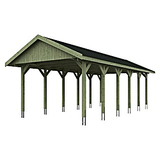 Skan Holz Carport Wallgau (Außenmaß inkl. Dachüberstand (B x T): 4,3 x 9 m, Einzelcarport, Grün, Farbe Dach: Schwarz)