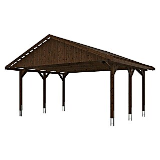 Skan Holz Carport Wallgau (Außenmaß inkl. Dachüberstand (B x T): 6,2 x 5 m, Doppelcarport, Nussbaum)