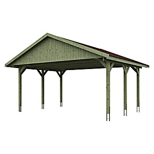 Skan Holz Carport Wallgau (Außenmaß inkl. Dachüberstand (B x T): 6,2 x 5 m, Doppelcarport, Farbe Dach: Rot)