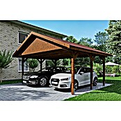 Skan Holz Carport Wallgau (Außenmaß inkl. Dachüberstand (B x T): 6,2 x 5 m, Doppelcarport, Nussbaum, Rote Bitumenschindeln) | BAUHAUS
