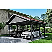 Skan Holz Carport Wallgau (Außenmaß inkl. Dachüberstand (B x T): 6,2 x 5 m, Doppelcarport, Schiefergrau, Rote Bitumenschindeln) | BAUHAUS