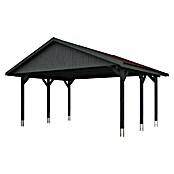Skan Holz Carport Wallgau (Außenmaß inkl. Dachüberstand (B x T): 6,2 x 5 m, Doppelcarport, Schiefergrau, Rote Bitumenschindeln) | BAUHAUS