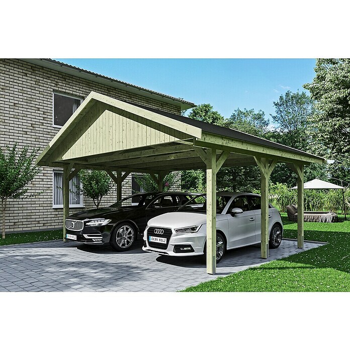 SKAN HOLZ Carport Wallgau (Außenmaß inkl. Dachüberstand (B x T): 6,2 x 5 m, Doppelcarport, Farbe Dach: Schwarz) | BAUHAUS