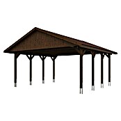 SKAN HOLZ Carport Wallgau (Außenmaß inkl. Dachüberstand (B x T): 6,2 x 6 m, Doppelcarport, Nussbaum, Rote Bitumenschindeln) | BAUHAUS