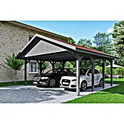 Skan Holz Carport Wallgau (Außenmaß inkl. Dachüberstand (B x T): 6,2 x 6 m, Doppelcarport, Schiefergrau, Rote Bitumenschindeln) | BAUHAUS