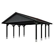 Skan Holz Carport Wallgau (Außenmaß inkl. Dachüberstand (B x T): 6,2 x 6 m, Doppelcarport, Schiefergrau, Rote Bitumenschindeln) | BAUHAUS