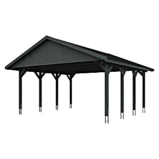Skan Holz Carport Wallgau (Außenmaß inkl. Dachüberstand (B x T): 6,2 x 6 m, Doppelcarport, Schiefergrau, Schwarze Bitumenschindeln)