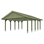 Skan Holz Carport Wallgau (Außenmaß inkl. Dachüberstand (B x T): 6,2 x 7,5 m, Doppelcarport, Grün, Dachlatten zur Eindeckung mit Dachziegeln) | BAUHAUS