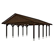 Skan Holz Carport Wallgau (Außenmaß inkl. Dachüberstand (B x T): 6,2 x 7,5 m, Doppelcarport, Nussbaum, Dachlatten zur Eindeckung mit Dachziegeln) | BAUHAUS