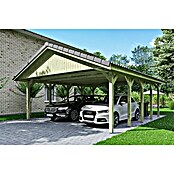 Skan Holz Carport Wallgau (Außenmaß inkl. Dachüberstand (B x T): 6,2 x 7,5 m, Doppelcarport, Grün, Dachlatten zur Eindeckung mit Dachziegeln) | BAUHAUS