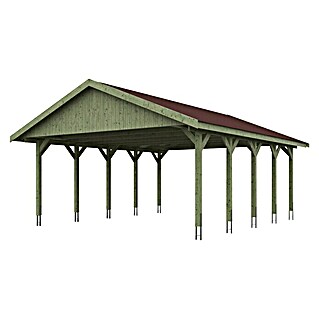 Skan Holz Carport Wallgau (Außenmaß inkl. Dachüberstand (B x T): 6,2 x 7,5 m, Doppelcarport, Farbe Dach: Rot)