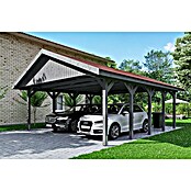 Skan Holz Carport Wallgau (Außenmaß inkl. Dachüberstand (B x T): 6,2 x 7,5 m, Doppelcarport, Schiefergrau, Rote Bitumenschindeln) | BAUHAUS