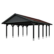Skan Holz Carport Wallgau (Außenmaß inkl. Dachüberstand (B x T): 6,2 x 7,5 m, Doppelcarport, Schiefergrau, Rote Bitumenschindeln) | BAUHAUS