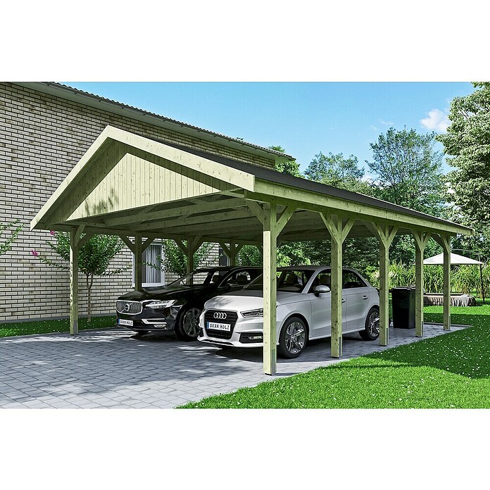 SKAN HOLZ Carport Wallgau (Außenmaß inkl. Dachüberstand (B x T): 6,2 x 7,5 m, Doppelcarport, Farbe Dach: Schwarz) | BAUHAUS