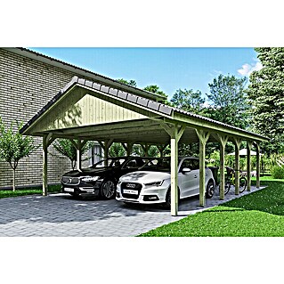 Skan Holz Carport Wallgau (Außenmaß inkl. Dachüberstand (B x T): 6,2 x 9 m, Doppelcarport, Grün)