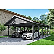Skan Holz Carport Wallgau (Außenmaß inkl. Dachüberstand (B x T): 6,2 x 9 m, Doppelcarport, Schiefergrau, Rote Bitumenschindeln) | BAUHAUS