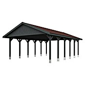 Skan Holz Carport Wallgau (Außenmaß inkl. Dachüberstand (B x T): 6,2 x 9 m, Doppelcarport, Schiefergrau, Rote Bitumenschindeln) | BAUHAUS
