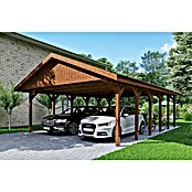 SKAN HOLZ Carport Wallgau (Außenmaß inkl. Dachüberstand (B x T): 6,2 x 9 m, Doppelcarport, Nussbaum, Schwarze Bitumenschindeln) | BAUHAUS