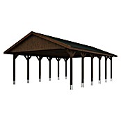 SKAN HOLZ Carport Wallgau (Außenmaß inkl. Dachüberstand (B x T): 6,2 x 9 m, Doppelcarport, Nussbaum, Schwarze Bitumenschindeln) | BAUHAUS