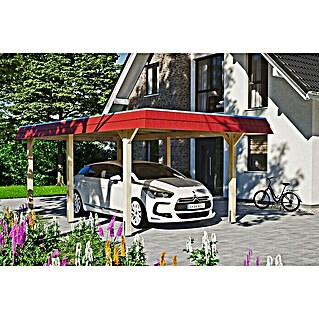 Skan Holz Carport Wendland (3,62 x 6,28 m, Einzelcarport, Natur, Farbe Dach: Rot, Aluminium-Dachplatten)