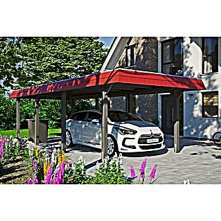 Skan Holz Carport Wendland (3,62 x 8,7 m, Einzelcarport, Schiefergrau, Farbe Dach: Rot, Materialspezifizierung Dach: Aluminium-Dachplatten)