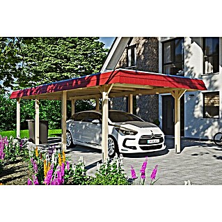 Skan Holz Carport Wendland (3,62 x 8,7 m, Einzelcarport, Natur, Farbe Dach: Rot, Materialspezifizierung Dach: Aluminium-Dachplatten)