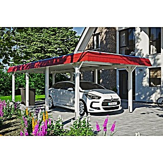 Skan Holz Carport Wendland (3,62 x 8,7 m, Einzelcarport, Weiß, Farbe Dach: Rot, Materialspezifizierung Dach: Aluminium-Dachplatten)