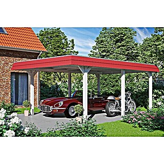 Skan Holz Carport Wendland (Außenmaß inkl. Dachüberstand (B x T): 4,09 x 6,28 m, Einzelcarport, Weiß, Farbe Dach: Rot, Materialspezifizierung Dach: Aluminium)