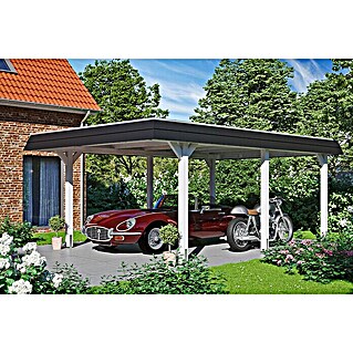 Skan Holz Carport Wendland (Außenmaß inkl. Dachüberstand (B x T): 4,09 x 6,28 m, Einzelcarport, Weiß, Farbe Dach: Anthrazit, Materialspezifizierung Dach: Aluminium)