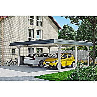 Skan Holz Carport Wendland (Außenmaß inkl. Dachüberstand (B x T): 6,3 x 6,37 m, Doppelcarport, Weiß, Farbe Dach: Anthrazit, Materialspezifizierung Dach: Aluminium-Dachplatten)