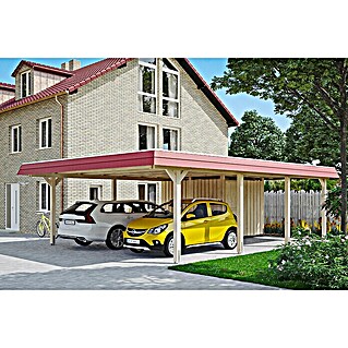 Skan Holz Carport Wendland (Außenmaß inkl. Dachüberstand (B x T): 6,3 x 8,79 m, Doppelcarport, Natur, Materialspezifizierung Dach: Aluminium-Dachplatten, Mit Abstellraum)