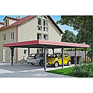 Skan Holz Carport Wendland (Außenmaß inkl. Dachüberstand (B x T): 6,3 x 8,79 m, Doppelcarport, Schiefergrau, Materialspezifizierung Dach: EPDM-Folie, Ohne Abstellraum)