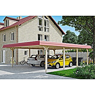 Skan Holz Carport Wendland (Außenmaß inkl. Dachüberstand (B x T): 6,3 x 8,79 m, Doppelcarport, Natur, Materialspezifizierung Dach: EPDM-Folie, Ohne Abstellraum)