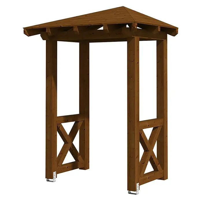 Skan Holz Walmvordach Wesel 4188 x 126 x 208 cm, Nussbaum - Elegantes Gartenbogen-Design. Die hölzerne Laube ist ideal für den Garten und schafft einen einladenden Eingang.