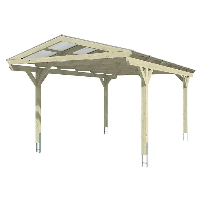 SKAN HOLZ Carport Westerwald - Außenmaß inkl. Dachüberstand (B x T): 3,62 x 6,48 m, Einzelcarport, Natur - Die Carport-Überdachung ist aus hellem Holz gefertigt und bietet Schutz vor Witterungseinflüssen mit einer transparenten Dachabdeckung.