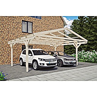 Skan Holz Carport Westerwald (Außenmaß inkl. Dachüberstand (B x T): 5,7 x 5,41 m, Doppelcarport, Natur)