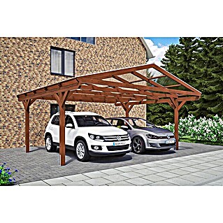 Skan Holz Carport Westerwald (Außenmaß inkl. Dachüberstand (B x T): 5,7 x 5,41 m, Doppelcarport, Nussbaum)