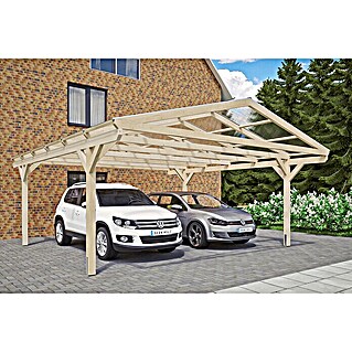 Skan Holz Carport Westerwald (Außenmaß inkl. Dachüberstand (B x T): 5,7 x 6,48 m, Doppelcarport, Natur)